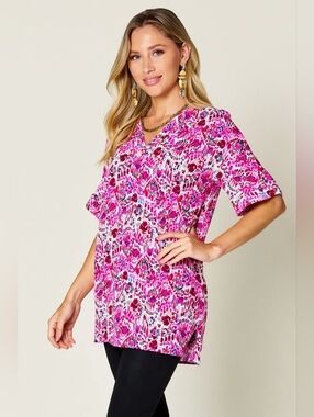 Women's Pink Print V-Neck Tunic Top- Double Take A Just Jen Fav!! Spring Top